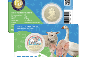 2021 $1 150 years of RSPCA coloured frosted uncirculated coin